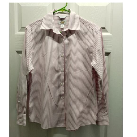 Vintage Talbots Size 8 Pink & White Striped Long Sleeve Button Up Shirt - Picture 1 of 5